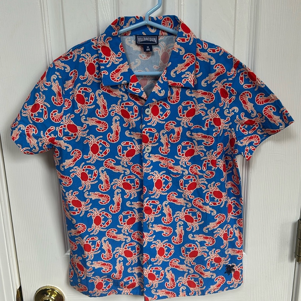 Hawaiian lobster theme shirt by Vilebrenquin. Boys size 10.